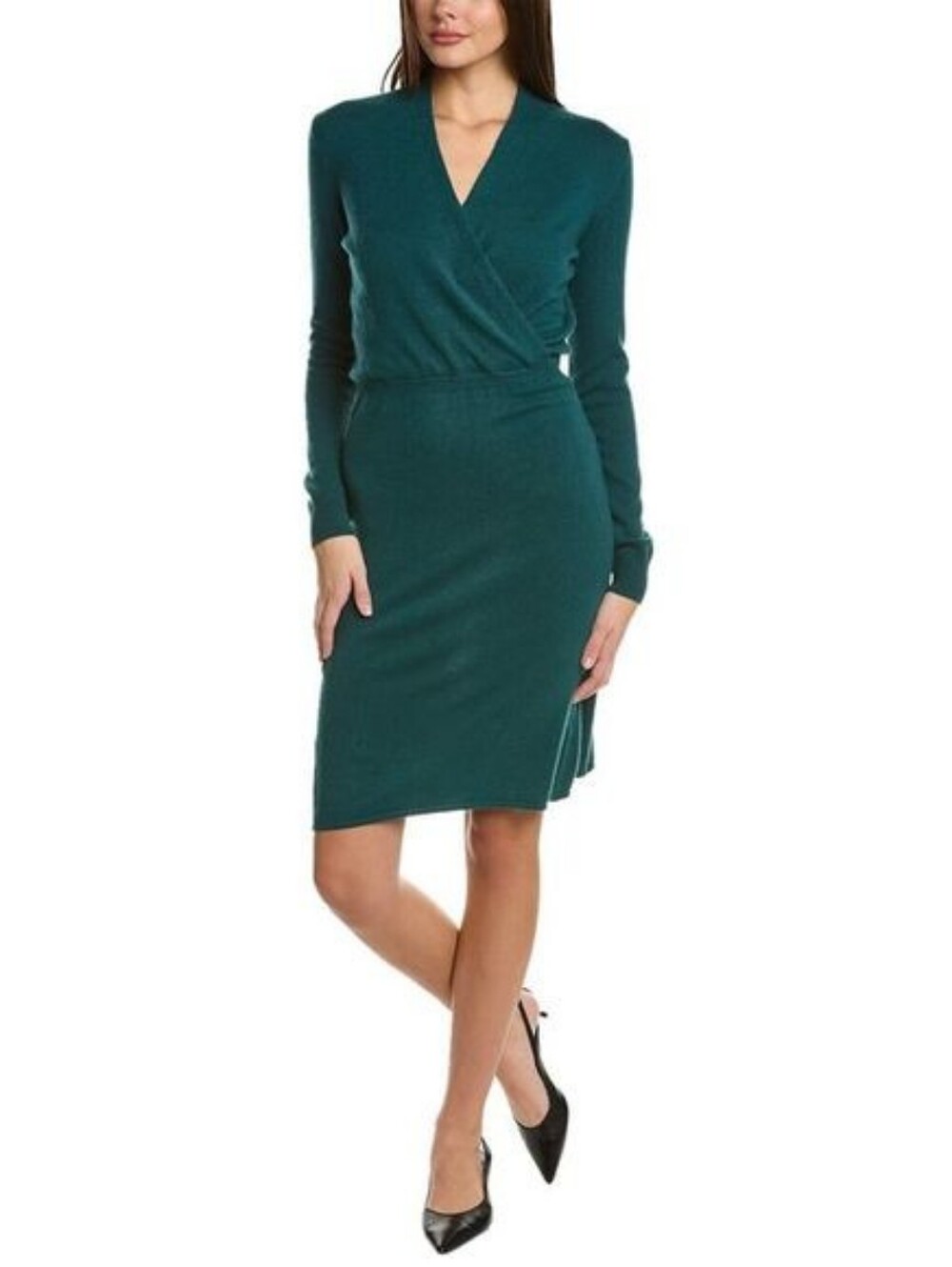 Sofia Cashmere Womens Green 100% Cashmere Faux Wrap Dress - Size XL